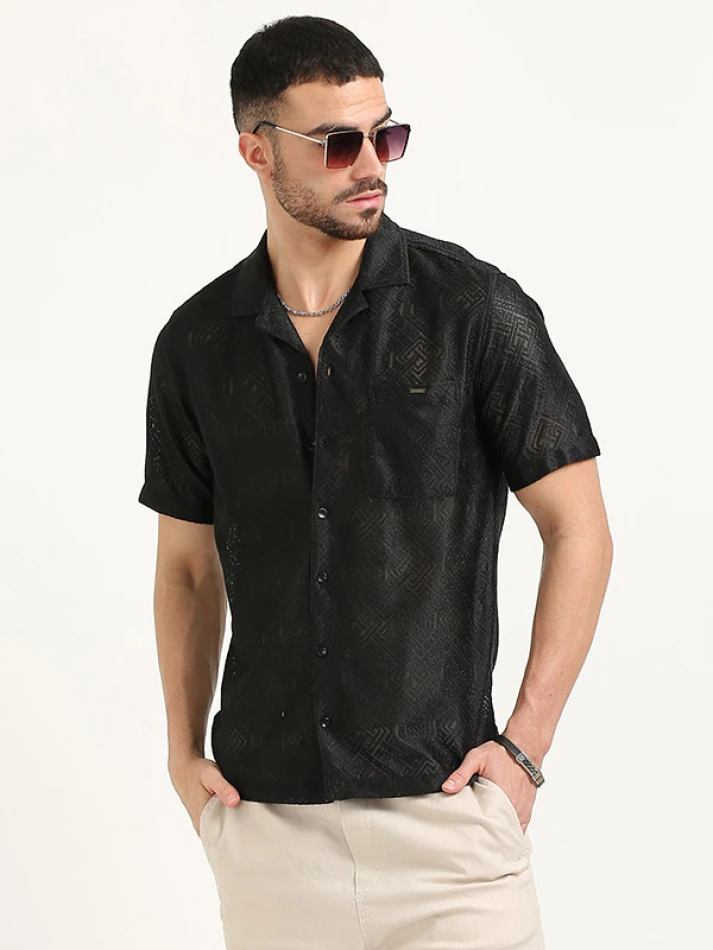 Upper Luxe,Opaque casual shirt with an original design-4