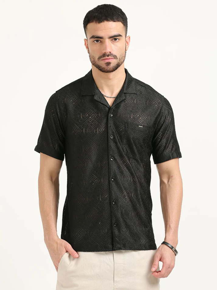 Upper Luxe,Opaque casual shirt with an original design-5