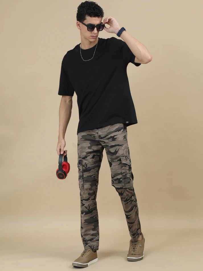 Lower Edits,Camouflage printed original fit cargo trousers-5