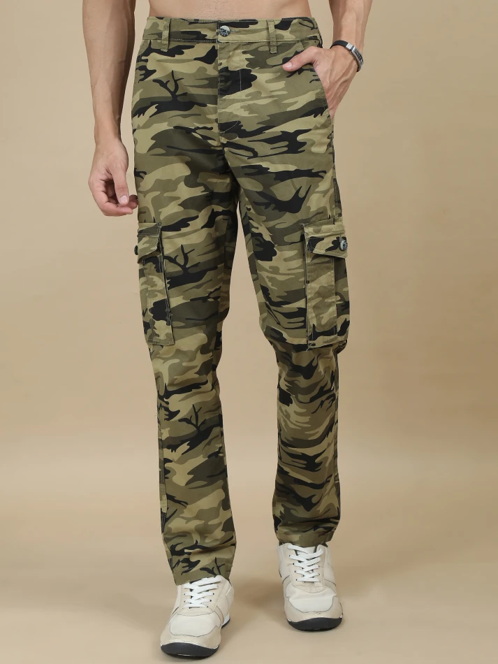 Lower Edits,Camouflage printed original fit cargo trousers-0