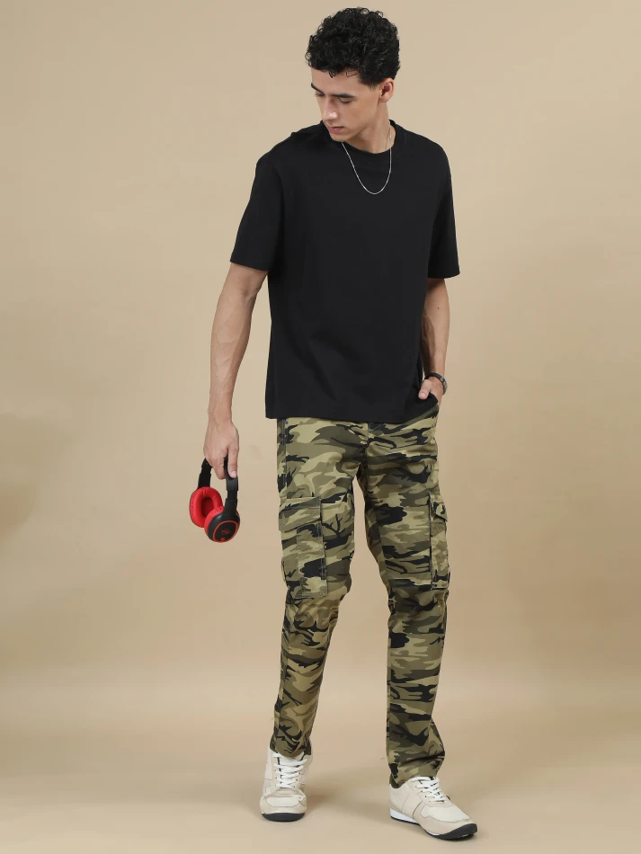 Lower Edits,Camouflage printed original fit cargo trousers-5