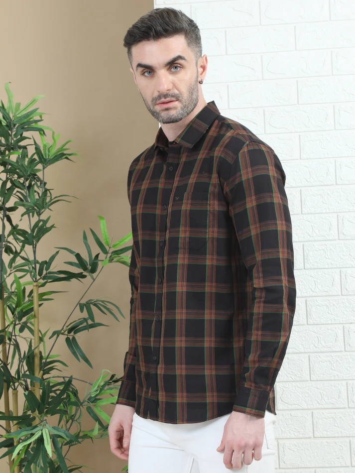 Upper Luxe,Trendy tartan checks casual shirt with opaque fabric-3