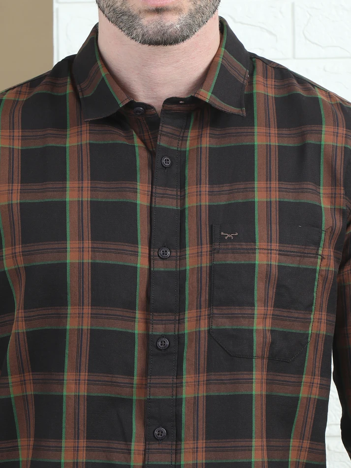 Upper Luxe,Trendy tartan checks casual shirt with opaque fabric-5