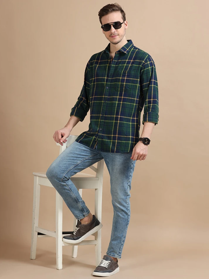 Upper Luxe,Trendy tartan checks casual shirt with opaque fabric-0