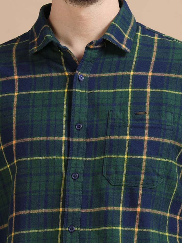 Upper Luxe,Trendy tartan checks casual shirt with opaque fabric-5