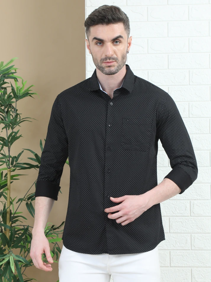 Upper Luxe,Polka dot printed casual shirt with a classic fit-2