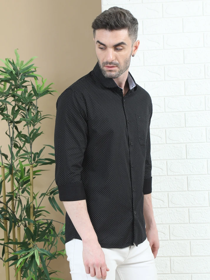 Upper Luxe,Polka dot printed casual shirt with a classic fit-3