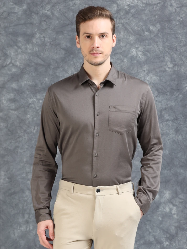 Upper Luxe,Comfort-fit opaque casual shirt for relaxed wear-2