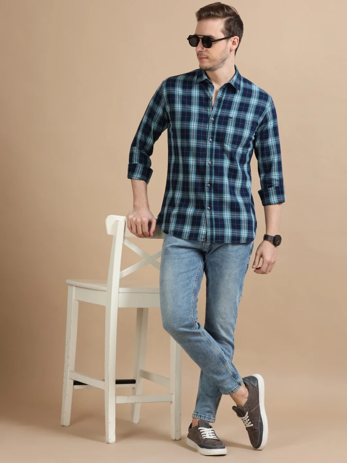 Upper Luxe,Tartan checks casual shirt with a comfortable fit-0