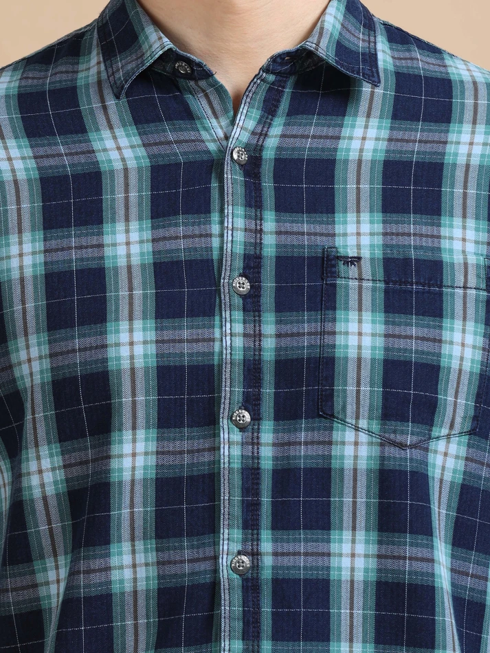 Upper Luxe,Tartan checks casual shirt with a comfortable fit-5