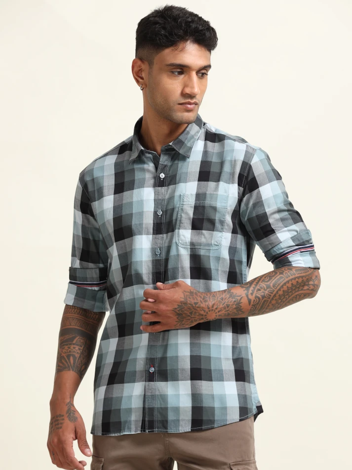 Upper Luxe,Comfort fit checked cotton casual shirt-1