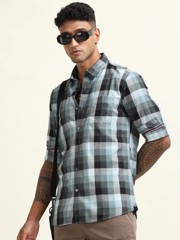 Upper Luxe,Comfort fit checked cotton casual shirt-2