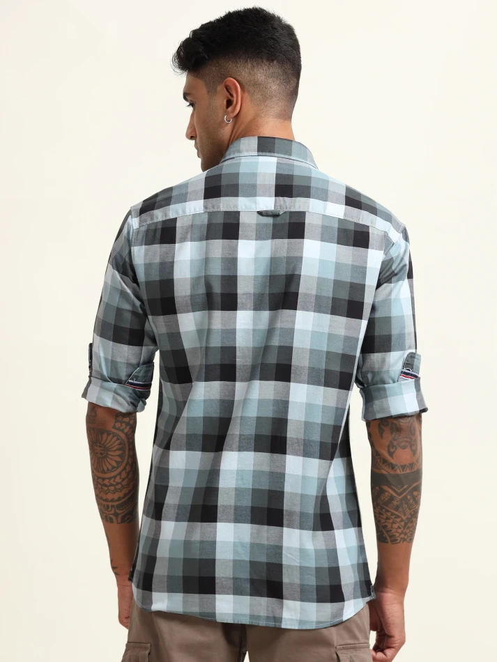 Upper Luxe,Comfort fit checked cotton casual shirt-4