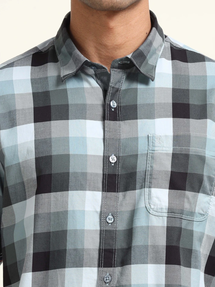 Upper Luxe,Comfort fit checked cotton casual shirt-5