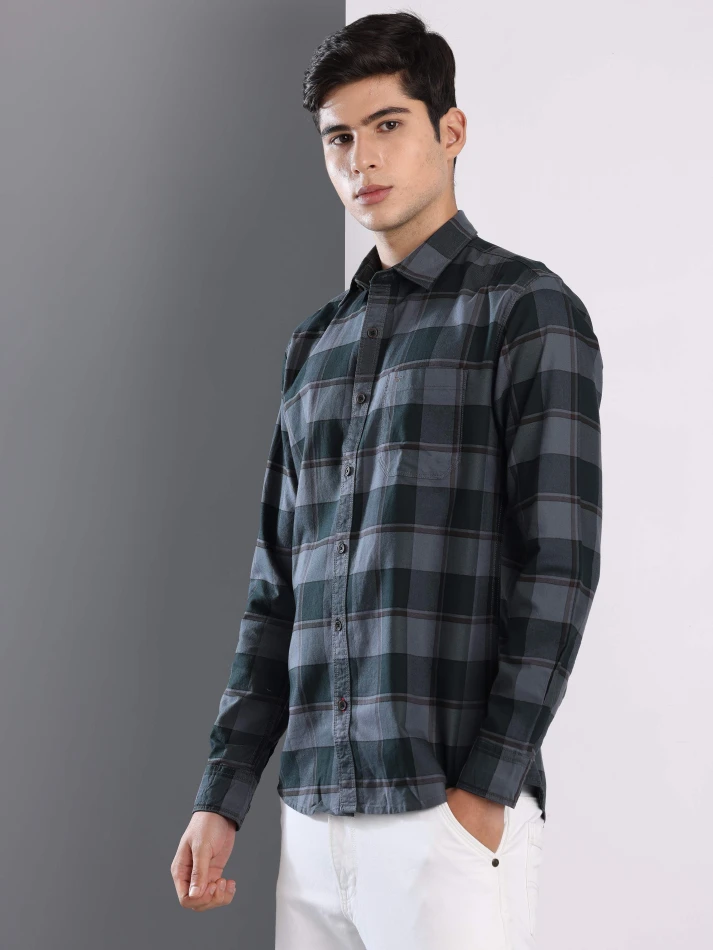 Upper Luxe,Premium fit tartan checked cotton casual shirt-3