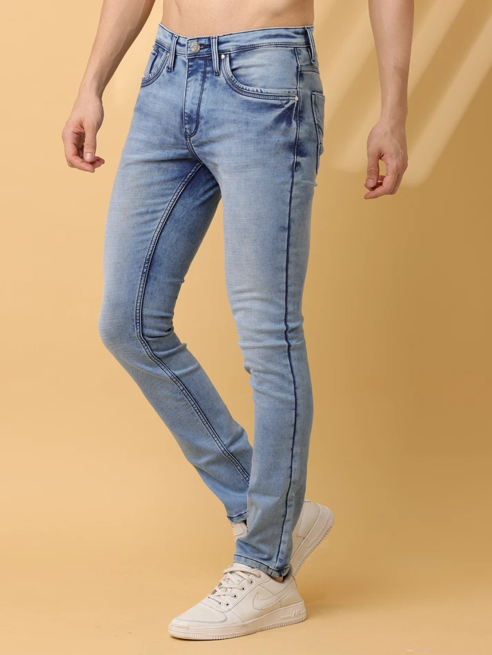 Lower Edits,Mid-rise slim fit light fade stretchable jeans-1