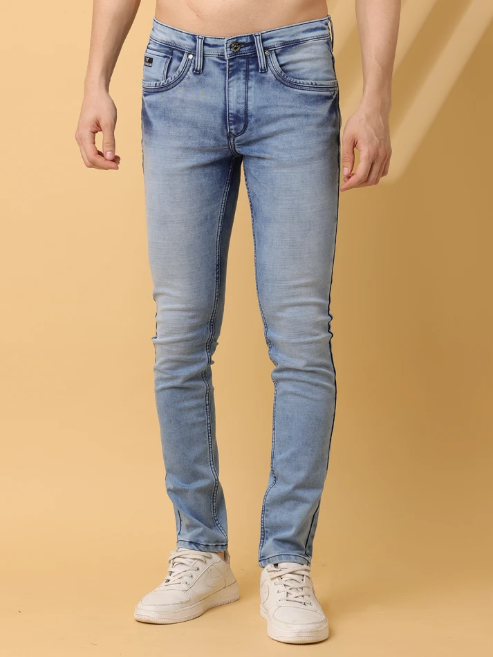 Lower Edits,Mid-rise slim fit light fade stretchable jeans-2