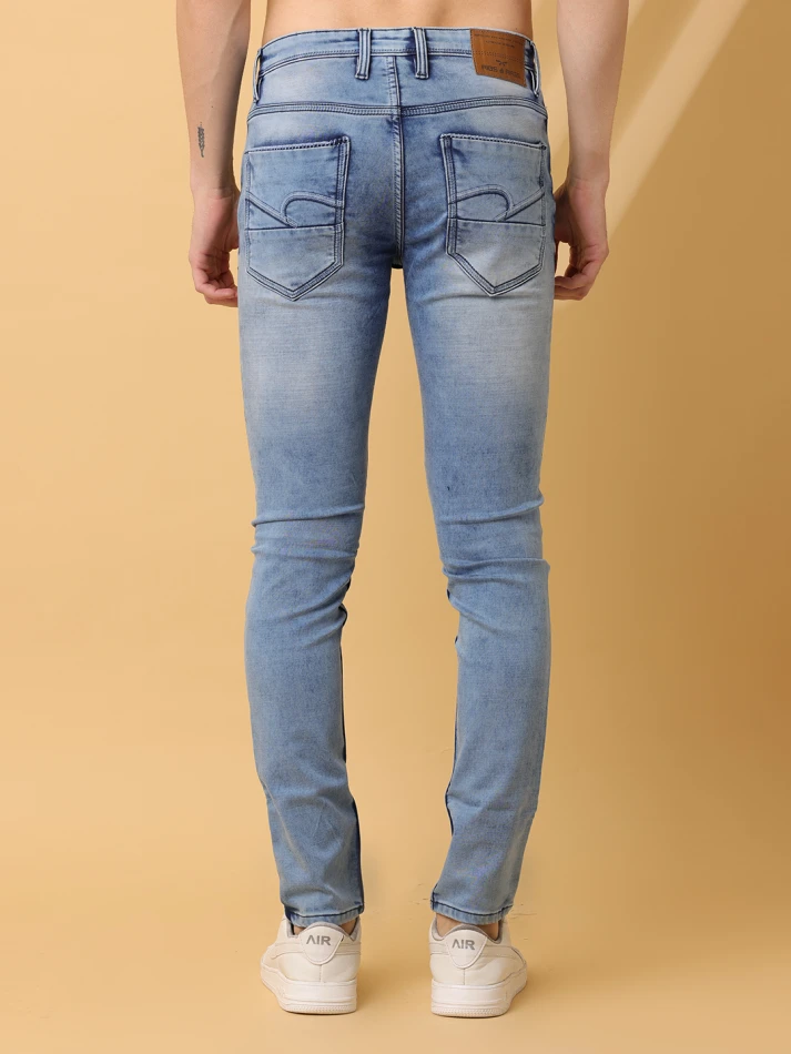 Lower Edits,Mid-rise slim fit light fade stretchable jeans-4