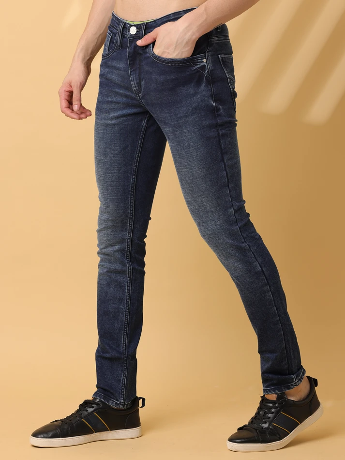 Lower Edits,Slim fit mid-rise clean look light fade jeans-2