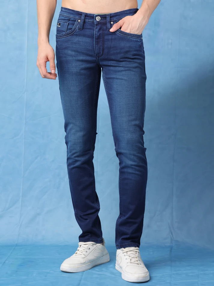 Lower Edits,High-rise slim fit light fade denim jeans-2