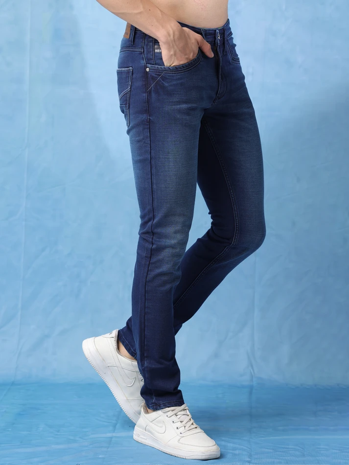 Lower Edits,High-rise slim fit light fade denim jeans-3