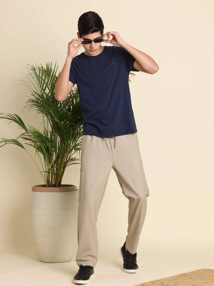 Lower Edits,Wrinkle-free relaxed straight fit trousers for men-0