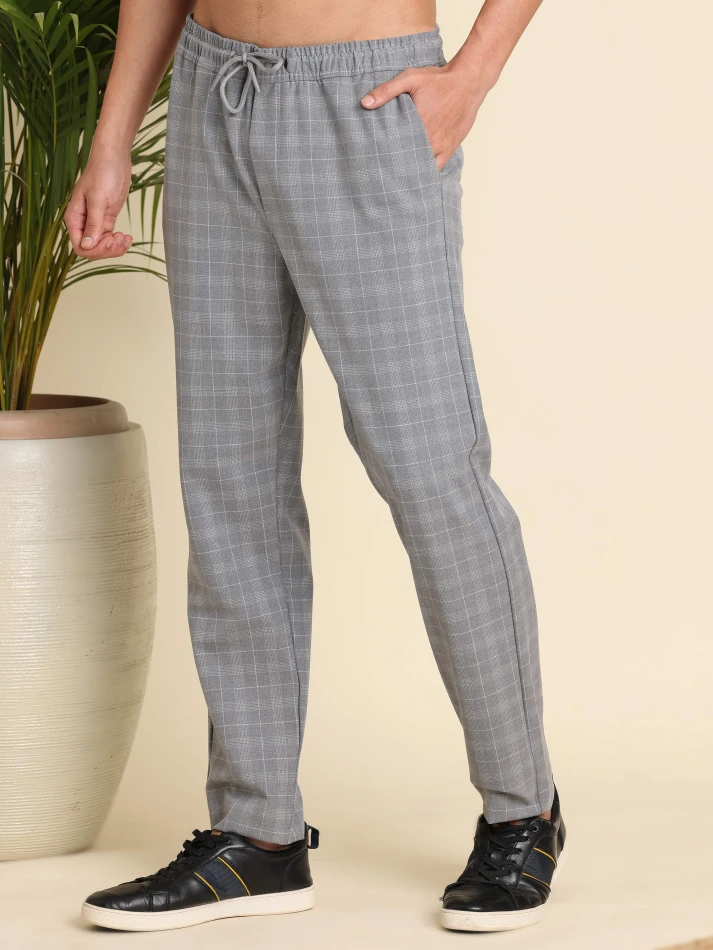 Lower Edits,Wrinkle-free relaxed fit checked trousers-2