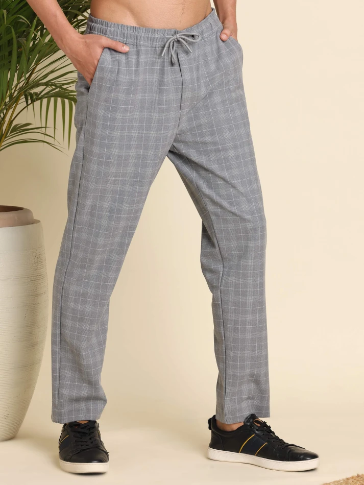 Lower Edits,Wrinkle-free relaxed fit checked trousers-3