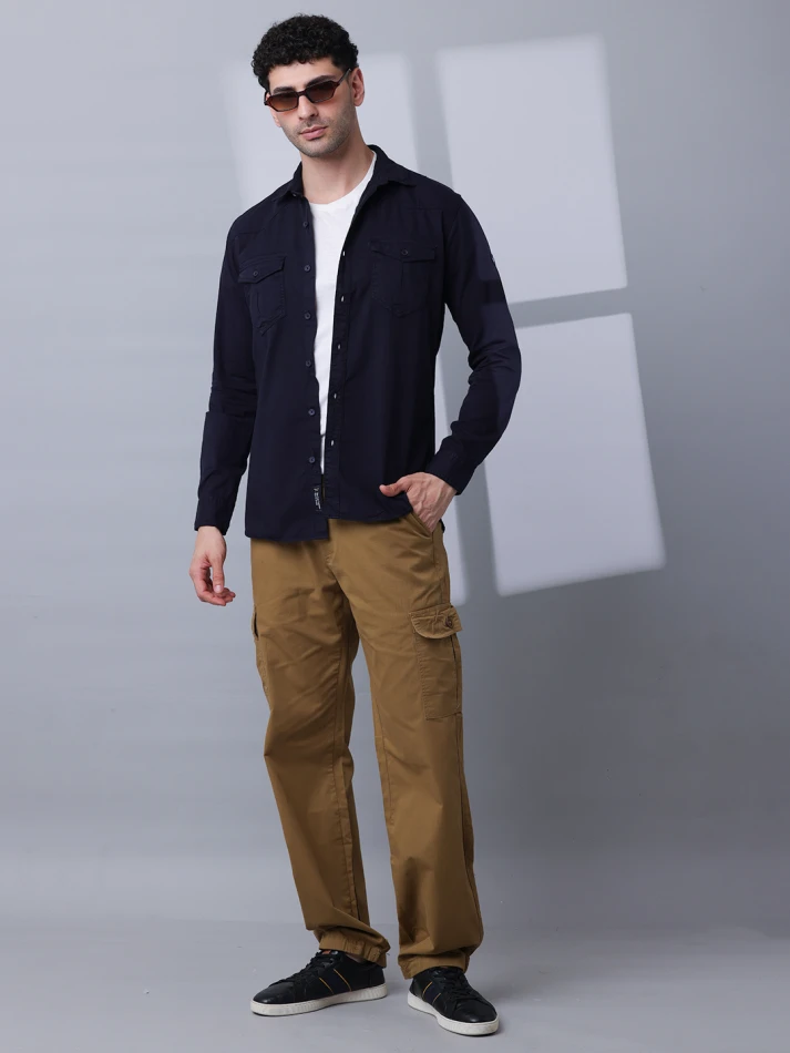 Upper Luxe,Solid cotton casual shirt with a classic fit-0