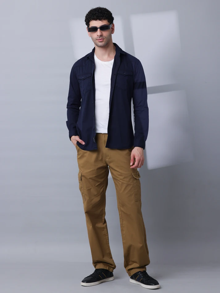 Upper Luxe,Solid cotton casual shirt with a classic fit-0