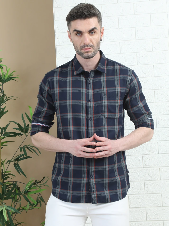 Upper Luxe,Trendy tartan checks casual shirt with opaque fabric-1