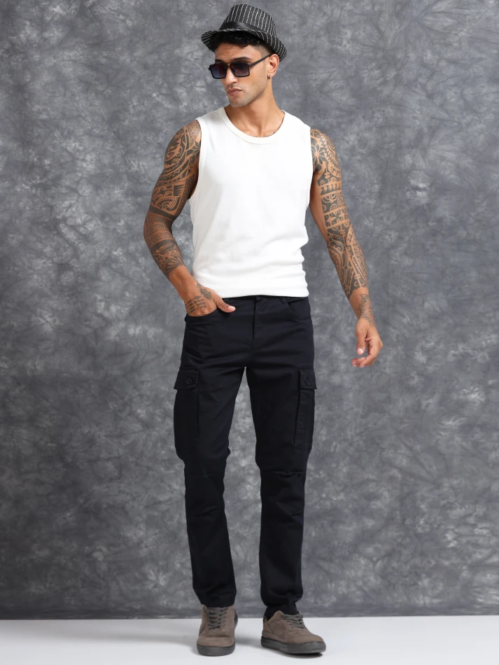 Lower Edits,Cotton mid-rise relaxed cargo trousers for men-0