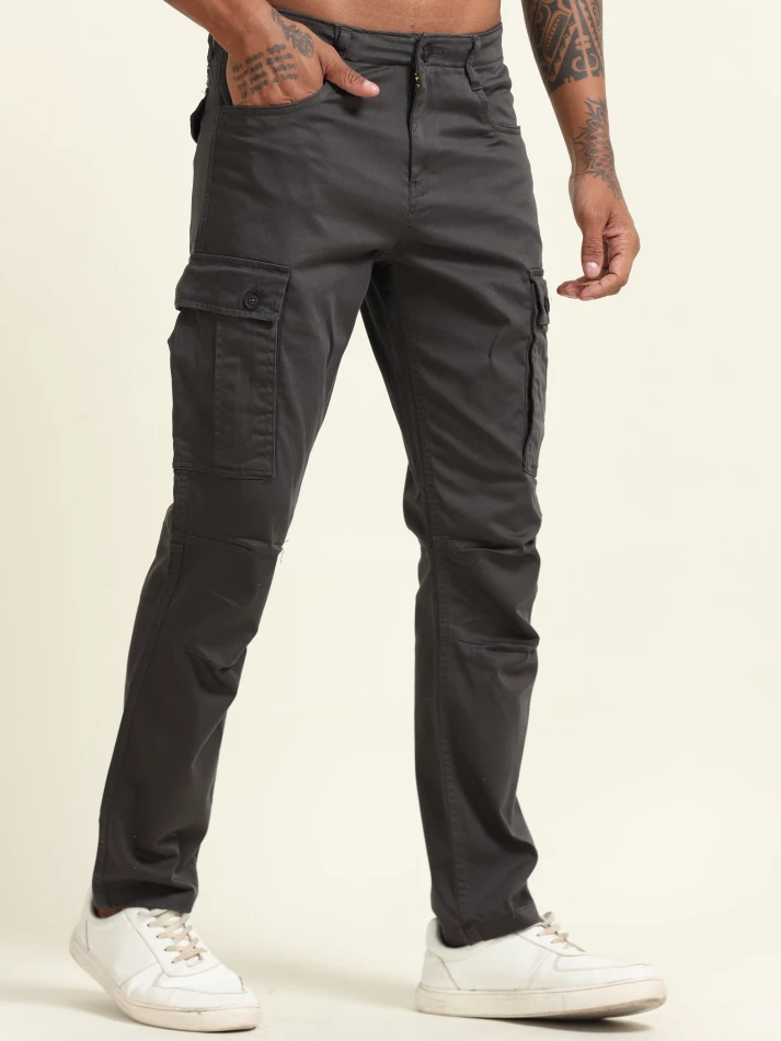 Lower Edits,Slim fit mid-rise cotton cargo trousers for men-2