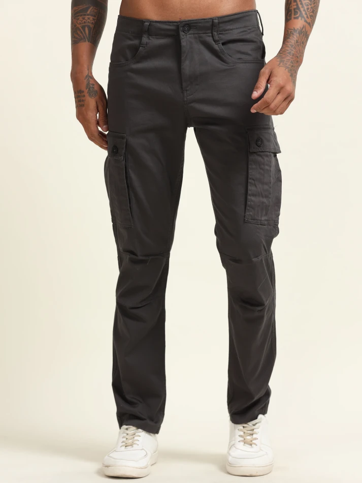 Lower Edits,Slim fit mid-rise cotton cargo trousers for men-3