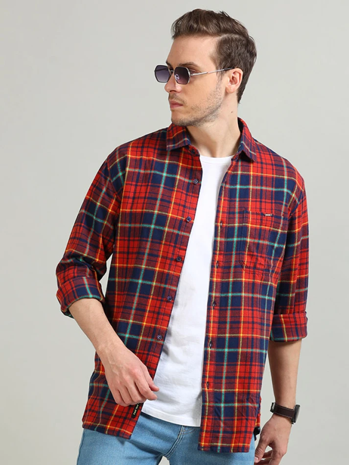 Upper Luxe,Trendy tartan checks casual shirt with opaque fabric-1