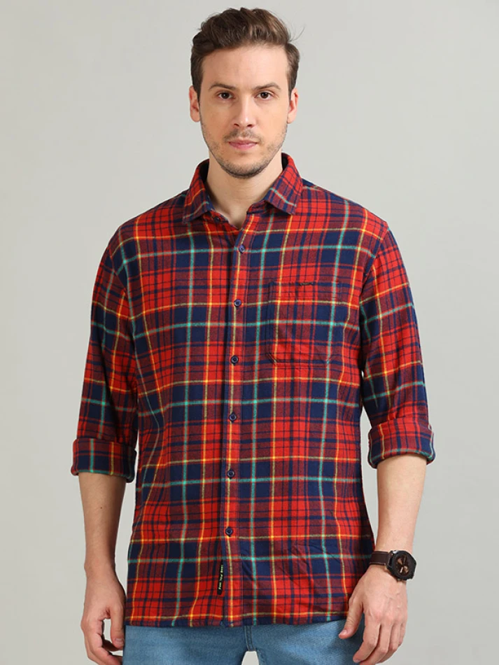 Upper Luxe,Trendy tartan checks casual shirt with opaque fabric-2