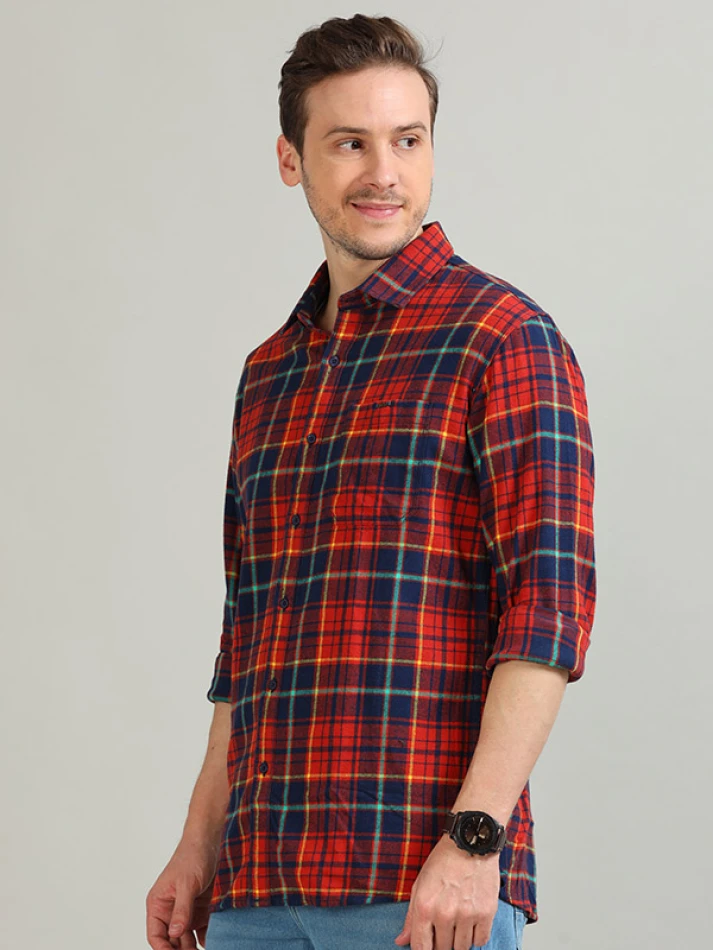 Upper Luxe,Trendy tartan checks casual shirt with opaque fabric-3