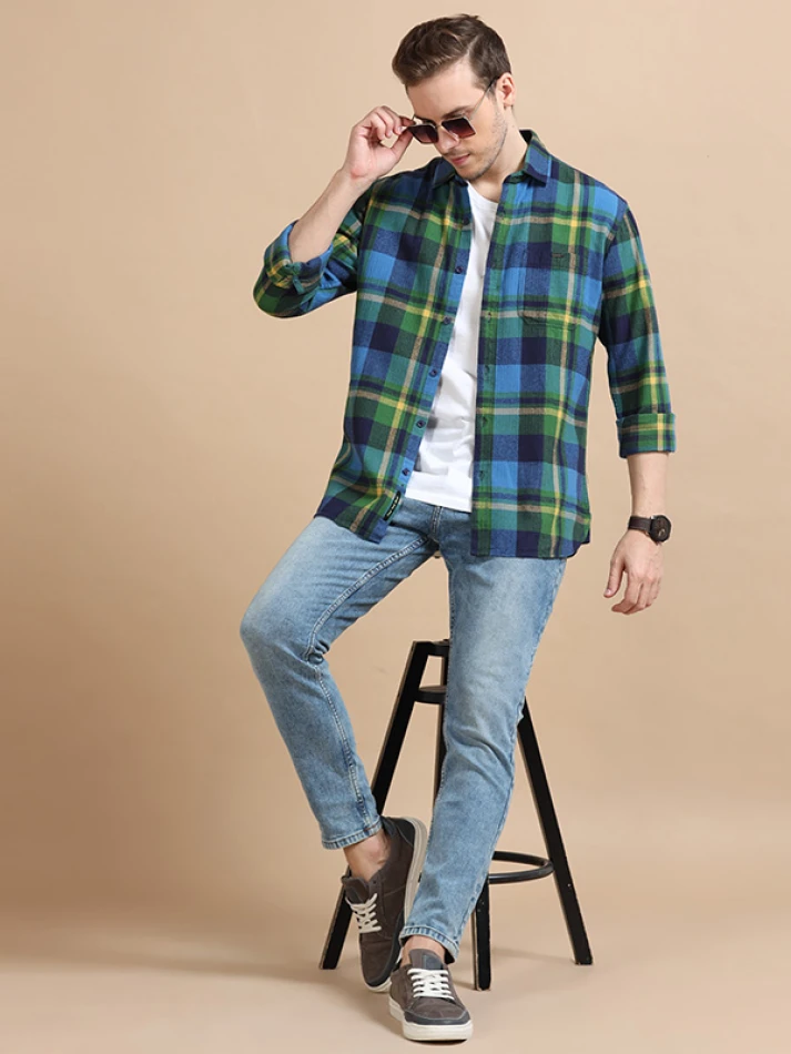 Upper Luxe,Trendy tartan checks casual shirt with opaque fabric-0