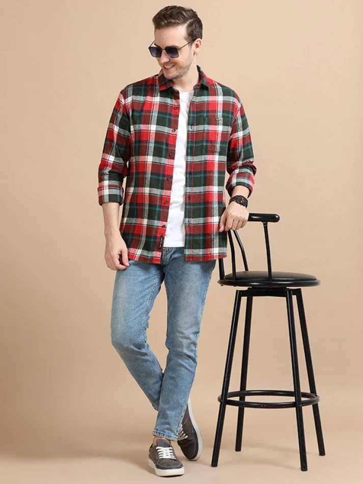 Upper Luxe,Trendy tartan checks casual shirt with opaque fabric-0