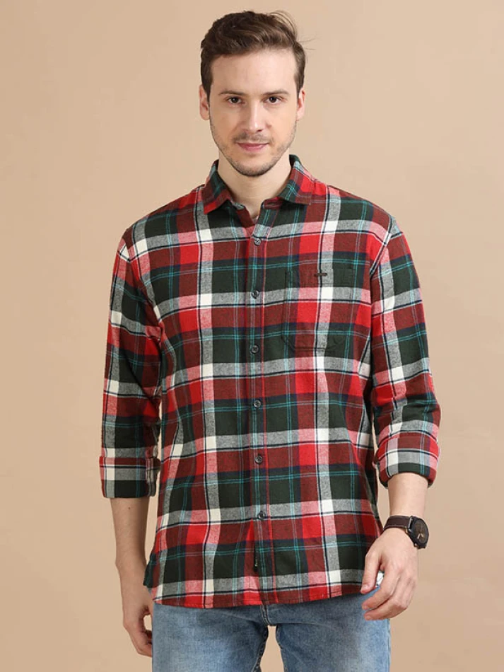 Upper Luxe,Trendy tartan checks casual shirt with opaque fabric-1