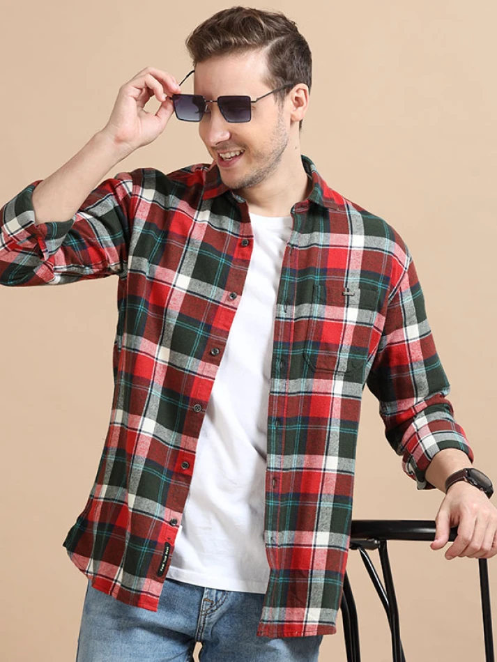 Upper Luxe,Trendy tartan checks casual shirt with opaque fabric-2