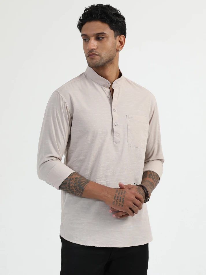 Upper Luxe,Comfort-fit opaque casual shirt for relaxed wear-3