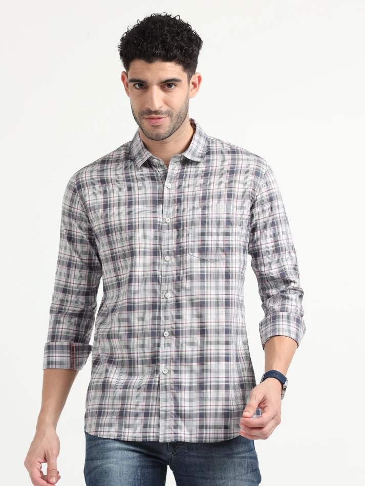 Upper Luxe,Tartan checks casual shirt with a comfortable fit-1