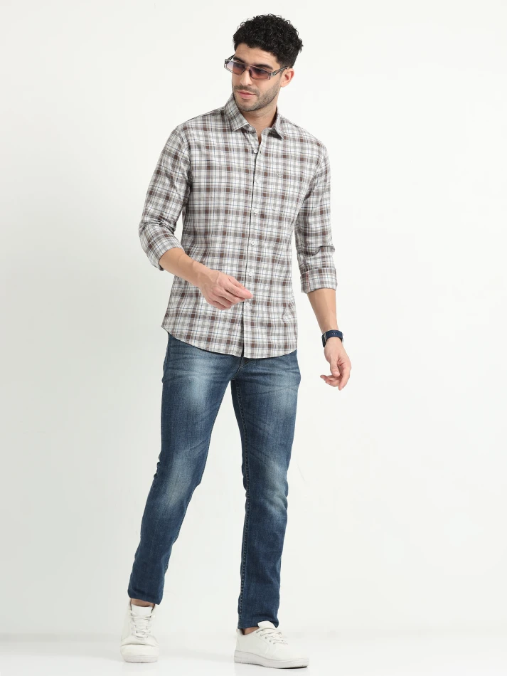 Upper Luxe,Tartan checks casual shirt with a comfortable fit-0