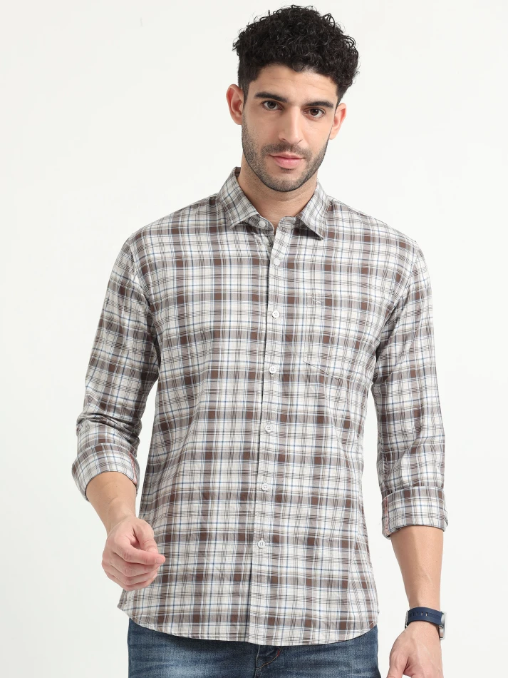 Upper Luxe,Tartan checks casual shirt with a comfortable fit-2