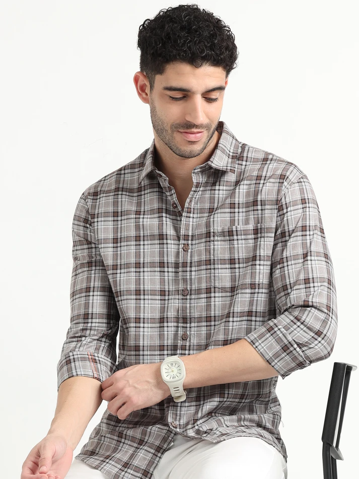 Upper Luxe,Tartan checks casual shirt with a comfortable fit-1