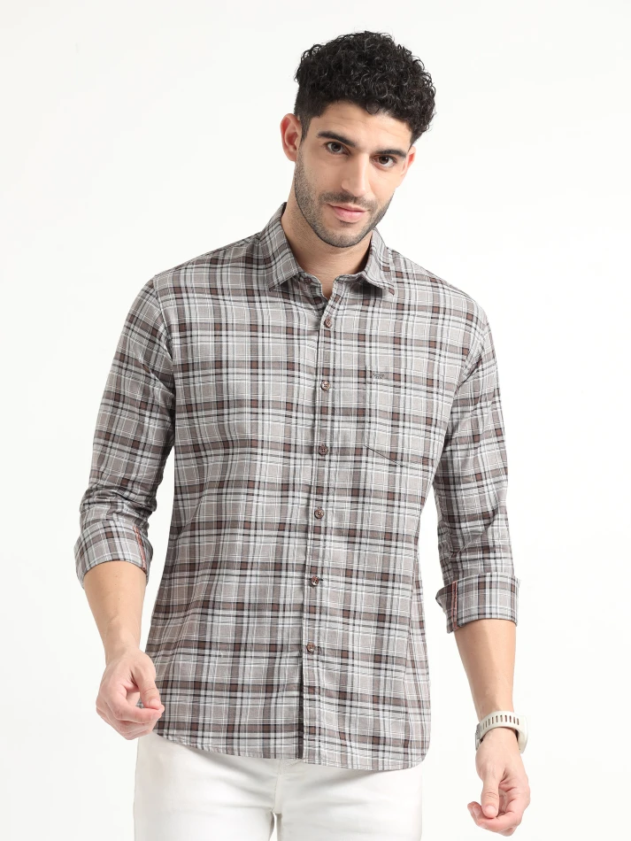 Upper Luxe,Tartan checks casual shirt with a comfortable fit-2