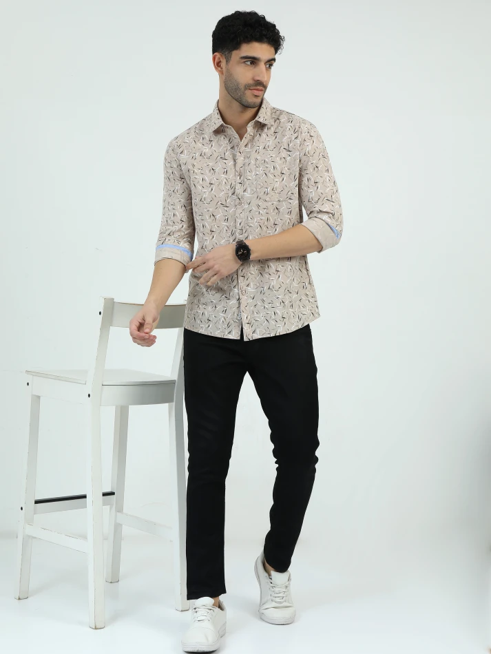 Upper Luxe,Standard floral opaque printed casual shirt-0