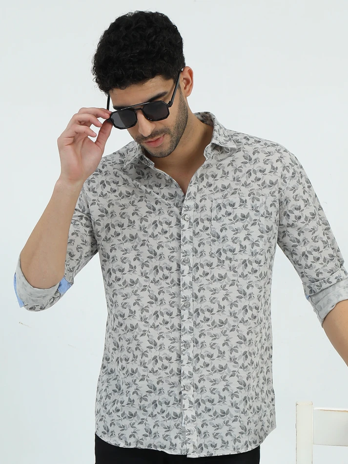 Upper Luxe,Standard floral opaque printed casual shirt-2