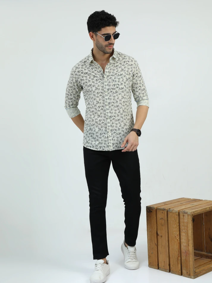 Upper Luxe,Standard floral opaque printed casual shirt-0